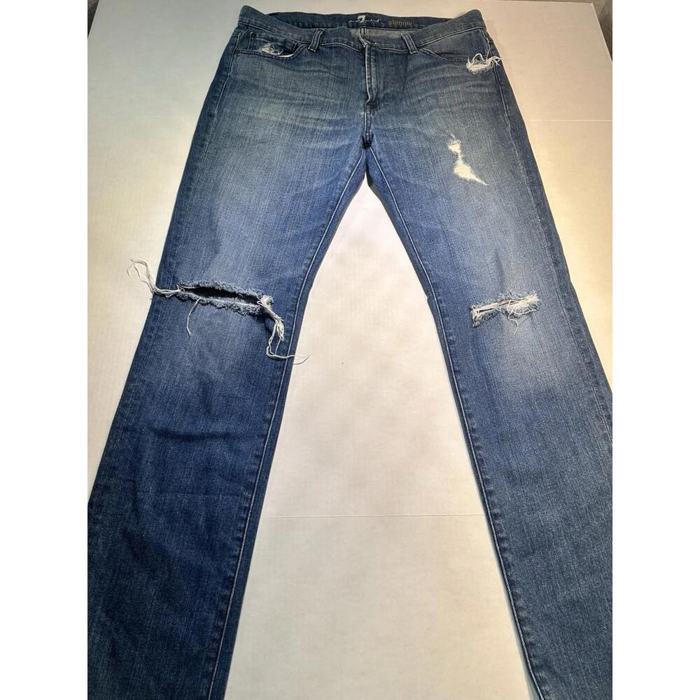 7 For All Mankind Jeans Men 32x32 Blue Straight Leg Distressed Slimmy Stretch